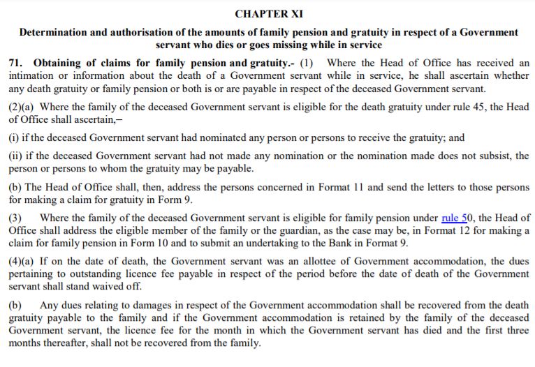 Family pension and gratuity under Central Civil Services Pension Rules 2021