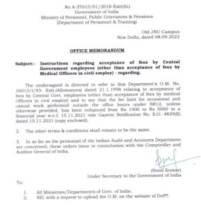 Instructions of acceptance of fees by CG employees other than Medical Officers in civil employ - DOPT