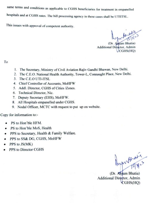 Medical Facilities to Eligible Retired Employees of Air India