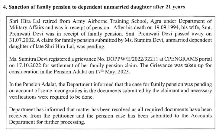 Sanction of family pension to dependent unmarried daughter - Gservants News